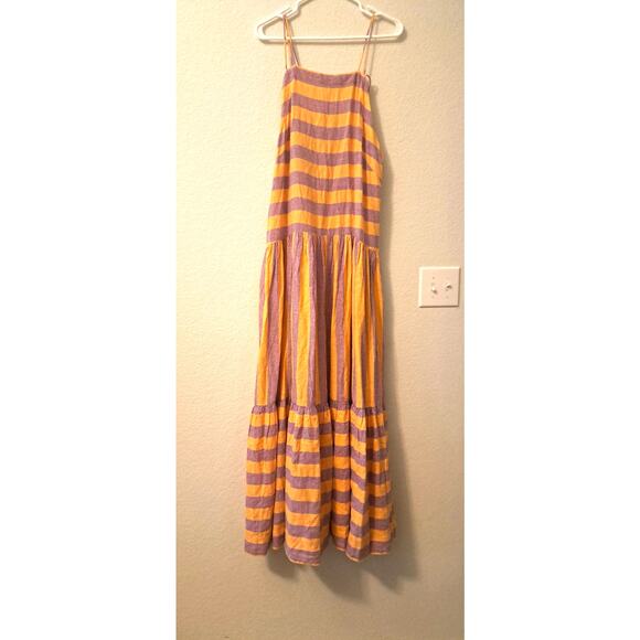 By Anthropologie Lilac& Orange halter back tied 55% Linen 45% Viscose Maxi Dress - Picture 4 of 5